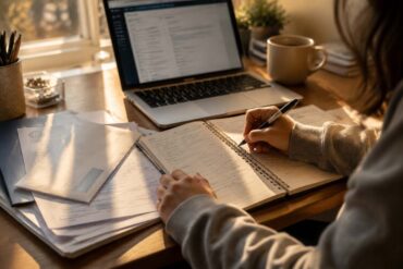 Student planning next steps for college applications at a desk
