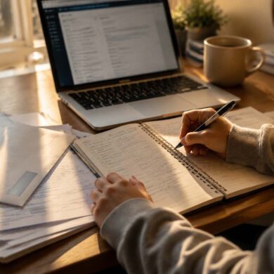 Student planning next steps for college applications at a desk
