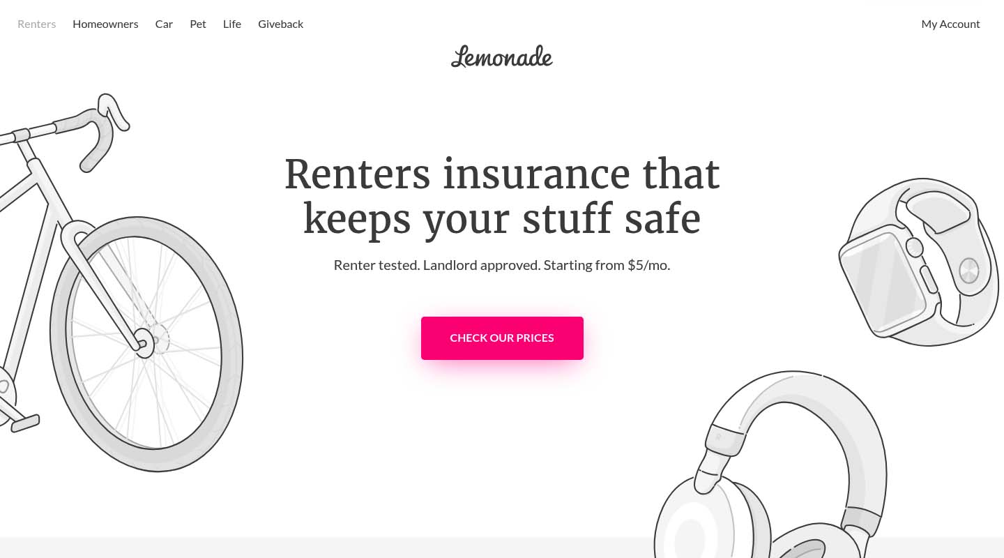 a screenshot of the lemonade webpage