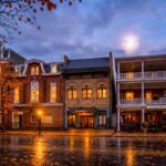 Historic Chestertown Maryland in a spooky fall setting with a dark sky and dramatic lighting.