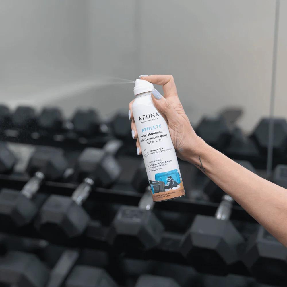 spaying azuna in a musty gym