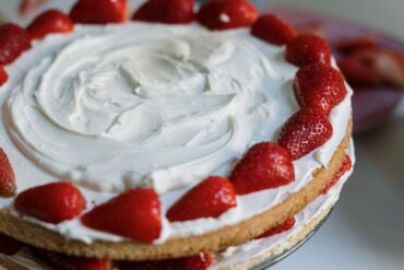Mouth-watering strawberry cream cake made with Cool Whip and fresh toppings