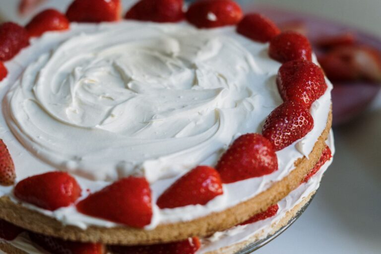 Mouth-watering strawberry cream cake made with Cool Whip and fresh toppings